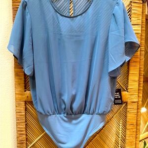 Express Blue Flutter Sleeve Bodysuit Relaxed Fit